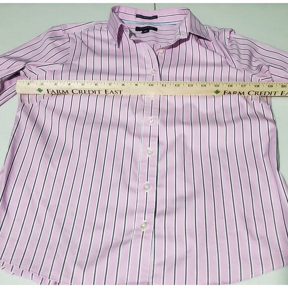 Lands End Women's Pink Striped Long Sleeve Button Up Shirt Size 10P Preppy Work - Picture 3 of 7